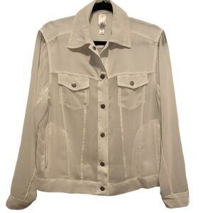 MarlaWynne Wynne Layers Chiffon Jean Jacket White PS Petite Small New